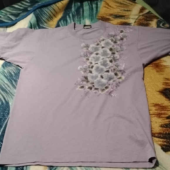 Men's Vintage Purple Large Single Stitch Floral Painted Shirt - Picture 2 of 5